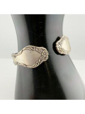 Sarah Coventry Silver Plated Floral Spoon Bracelet 6.5 Inch Adjustable Cuff